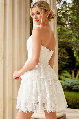 Lace Short Wedding Dress Sweetheart Neckline Bridal Mini Dress with Scalloped Hem by Jovani 47663