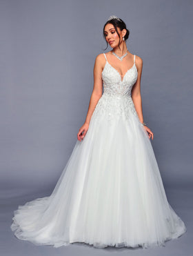 DeKlaire 477 A-Line Wedding Dress with Thin Straps & Chapel Train