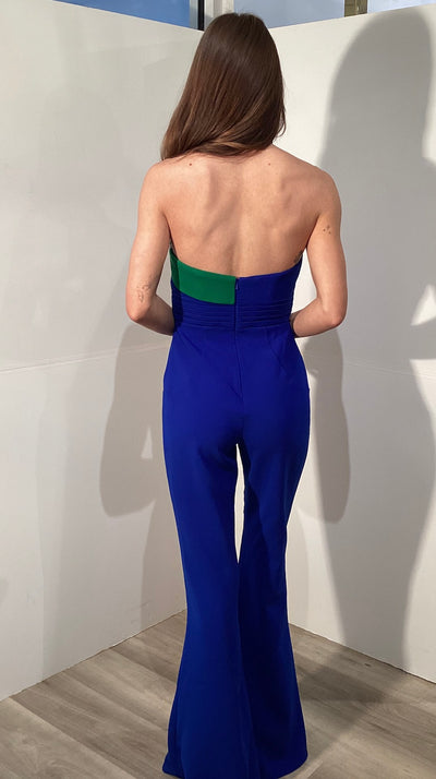 Halter Neck Jumpsuit with Cross Strap Bodice & Flared Pants Formal Wear by Jovani 47857