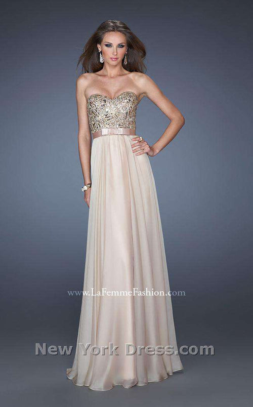 La Femme 19282 Slit Metallic Sweetheart Sleeveless Prom Dress