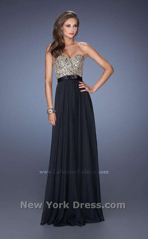 La Femme 19282 Slit Metallic Sweetheart Sleeveless Prom Dress