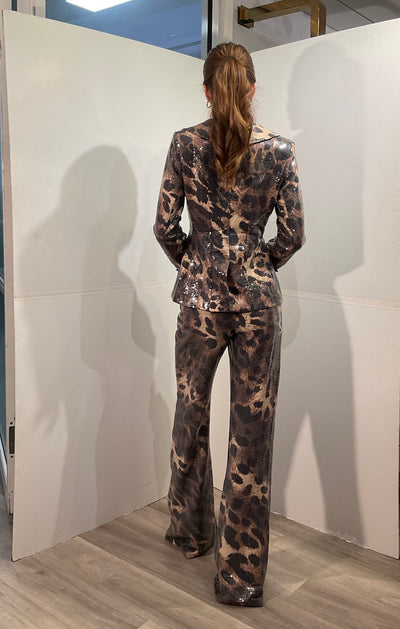 Plunging V-Neck Long Sleeve Allover Sequin Animal Print Two-Piece Pantsuit Formal by Jovani 48244