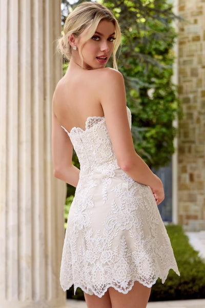 Lace Strapless Short Wedding Dress with Scalloped Hem Bridal Rehearsal & Engagement Dress by Jovani 48451
