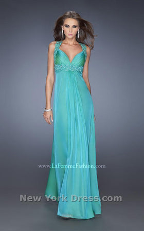 La Femme 20134C Lace Embroidered Slit Sleeveless Formal Dress
