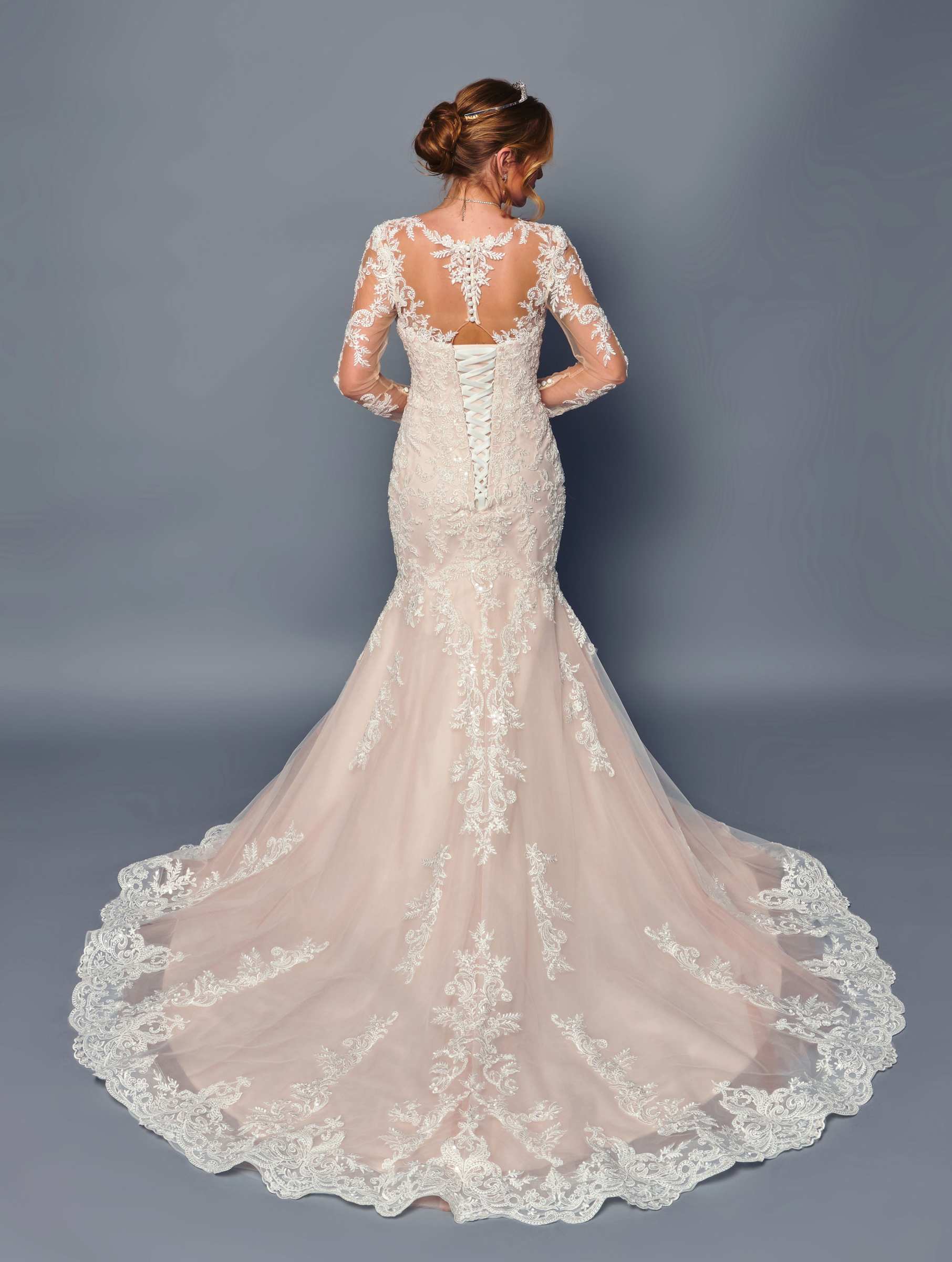 DeKlaire Bridal 491 Wedding Dress Trumpet Queen Anne Neckline