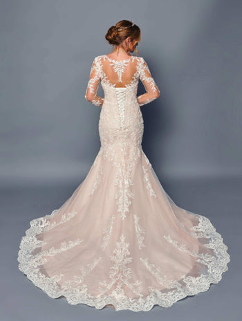 DeKlaire Bridal 491 Wedding Dress Trumpet Queen Anne Neckline