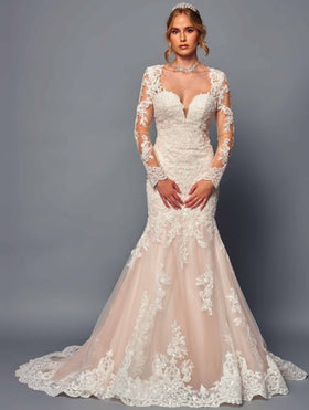 DeKlaire 491 Trumpet Wedding Dress with Queen Anne Neckline