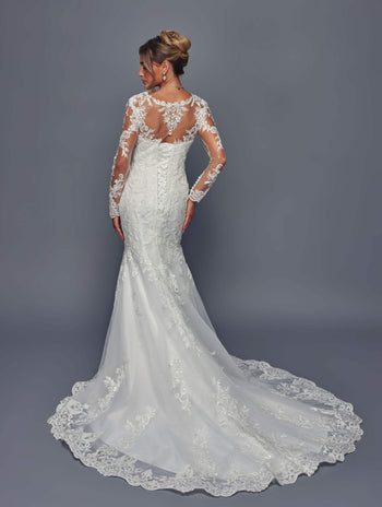 DeKlaire Bridal 491 Wedding Dress Trumpet Queen Anne Neckline