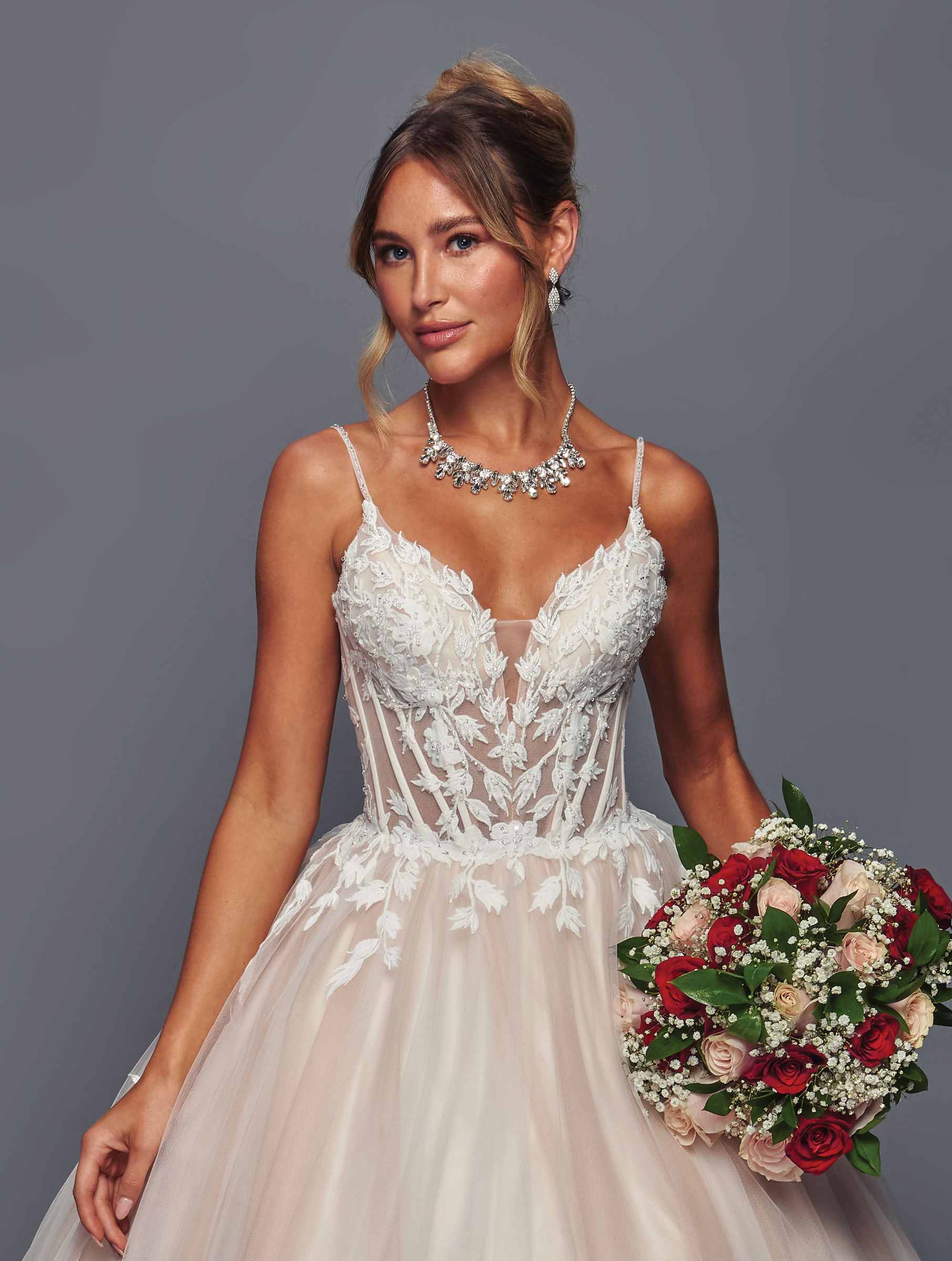 Deklaire Bridal 496 Spaghetti Strap A-line Ballgown Wedding Gown Chapel Train