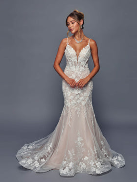 Deklaire 498 Fitted Trumpet Wedding Gown with Court Train