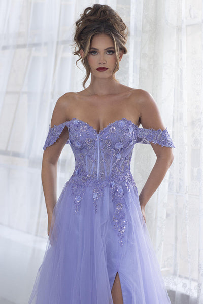 Lenovia 8399 Embroidered Mesh Strapless Off-Shoulder A-line Dress