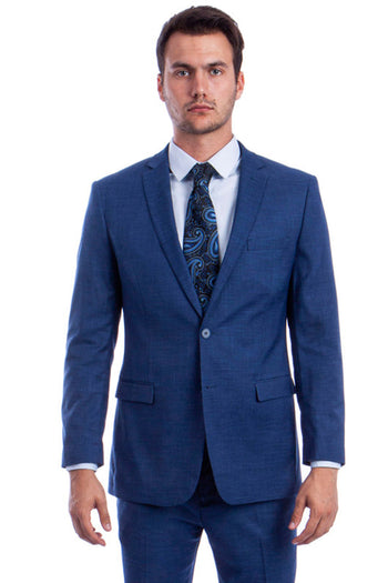 Traje de verano para hombre de lino con corte moderno y dos botones en azul medio
