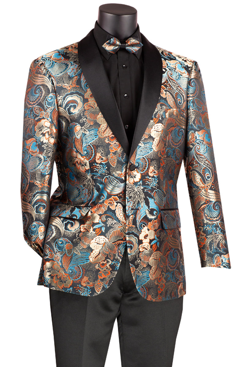 Chaqueta de esmoquin con estampado paisley japonés de corte moderno para hombre en verde azulado