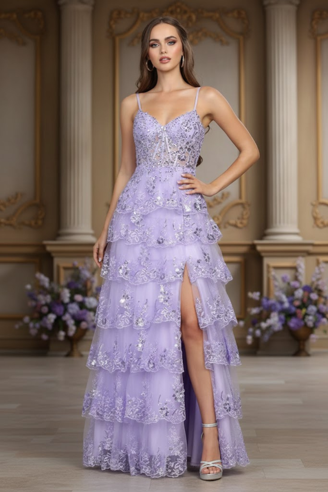 Adora Design 3217 Long Sequin Lace A-Line Formal Prom Gown