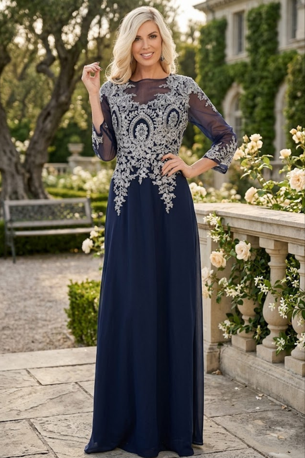May Queen Navy/Silver Mother of the Bride Dress