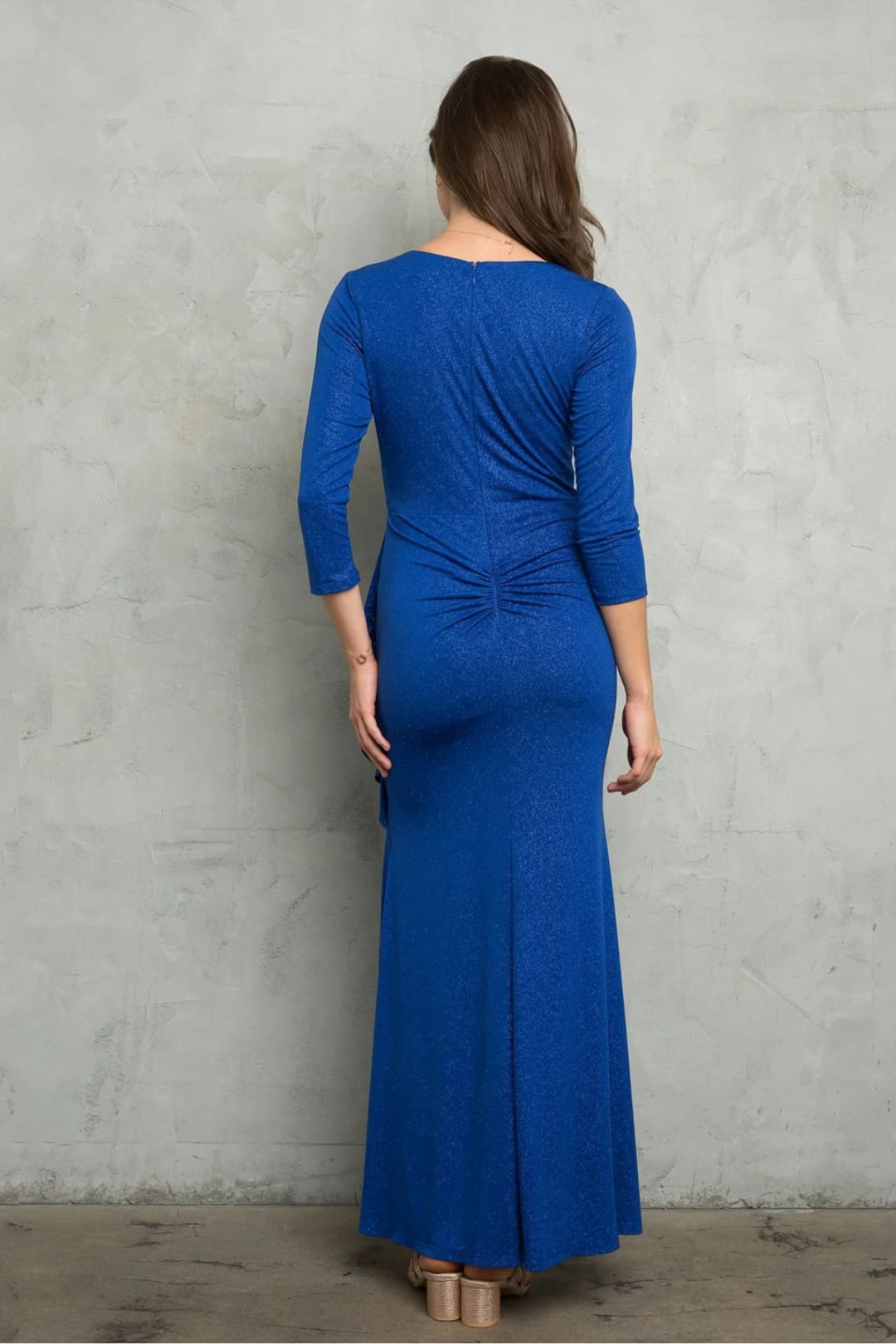 Black Funeral Dress for Women V-neck 3/4 Sleeve Ankle Length Gown