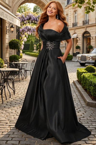 Terani Couture 251M4441 Glamorous Formal One-Shoulder A-Line Long Evening Satin Dress