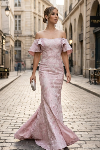 Terani Couture 241M2719 Evening Mother of the Bride Off-Shoulder Rose Jacquard Dress