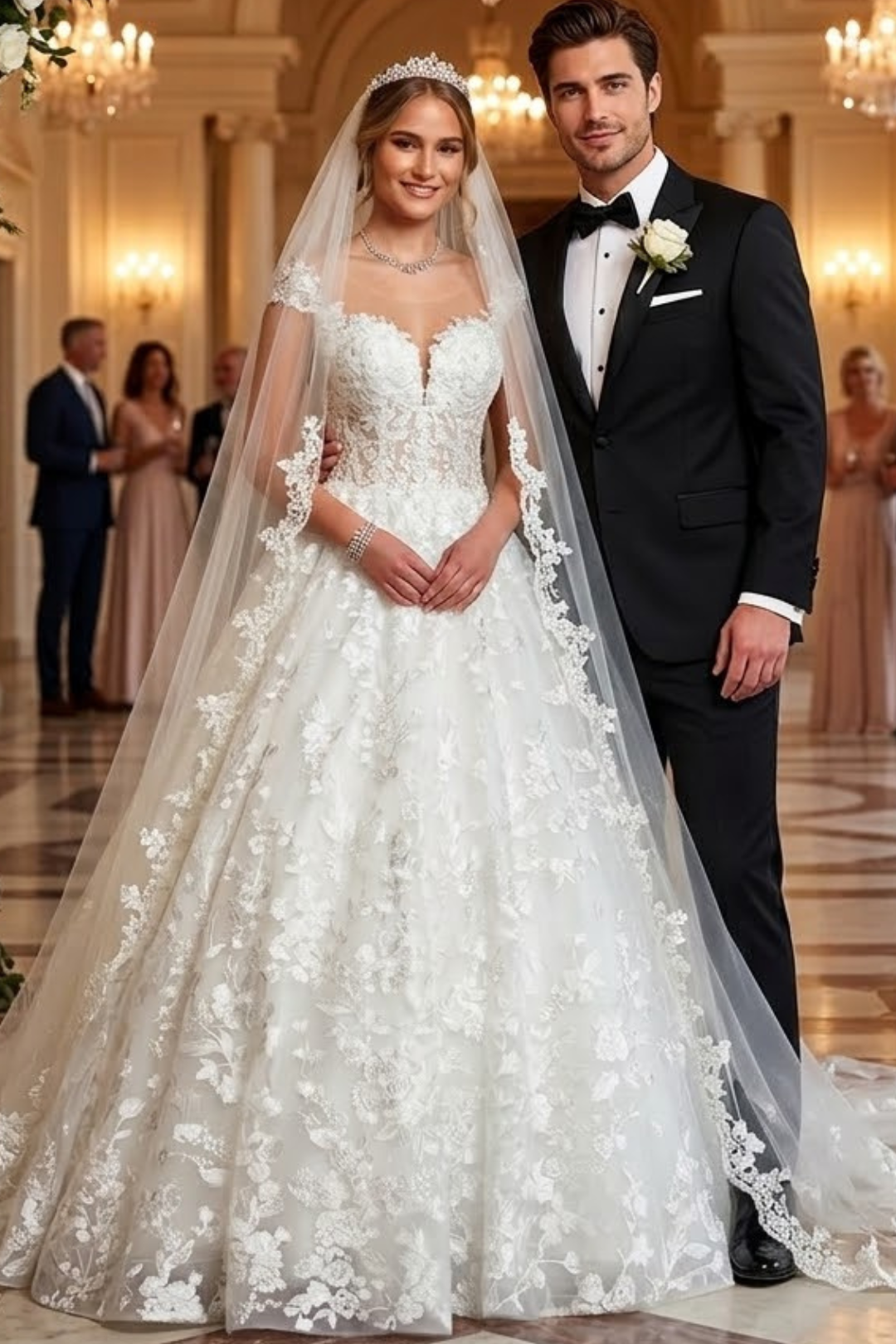 A-Line Wedding Dress with Cap Sleeves & Illusion Boat Neckline