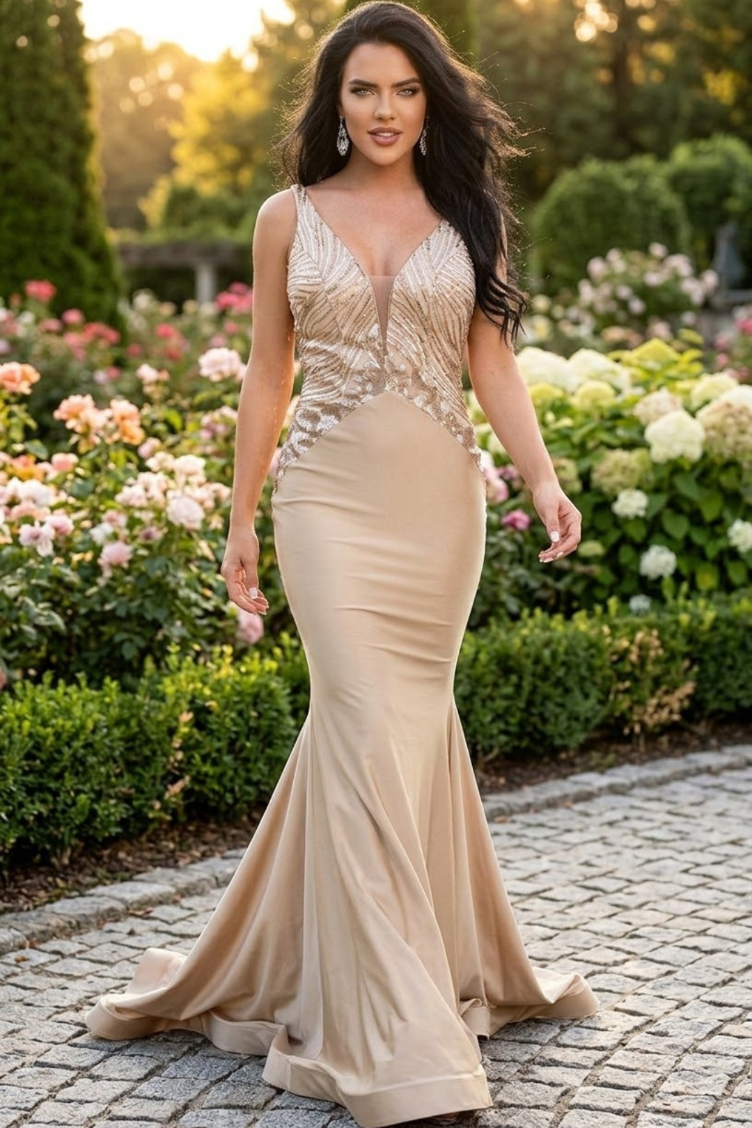 Jessica Angel JA543 Spaghetti Strap Mermaid Godet Court Train Sequin Dress