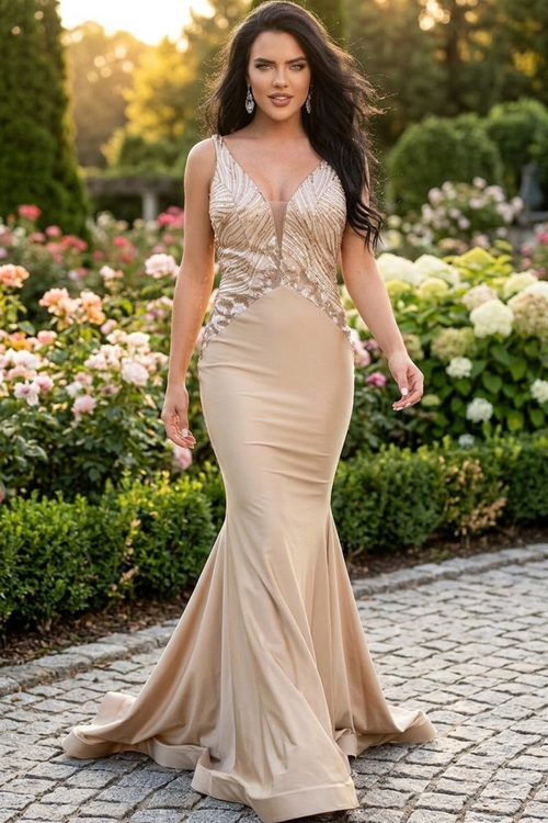 Jessica Angel JA543 Spaghetti Strap Mermaid Godet Court Train Sequin Dress