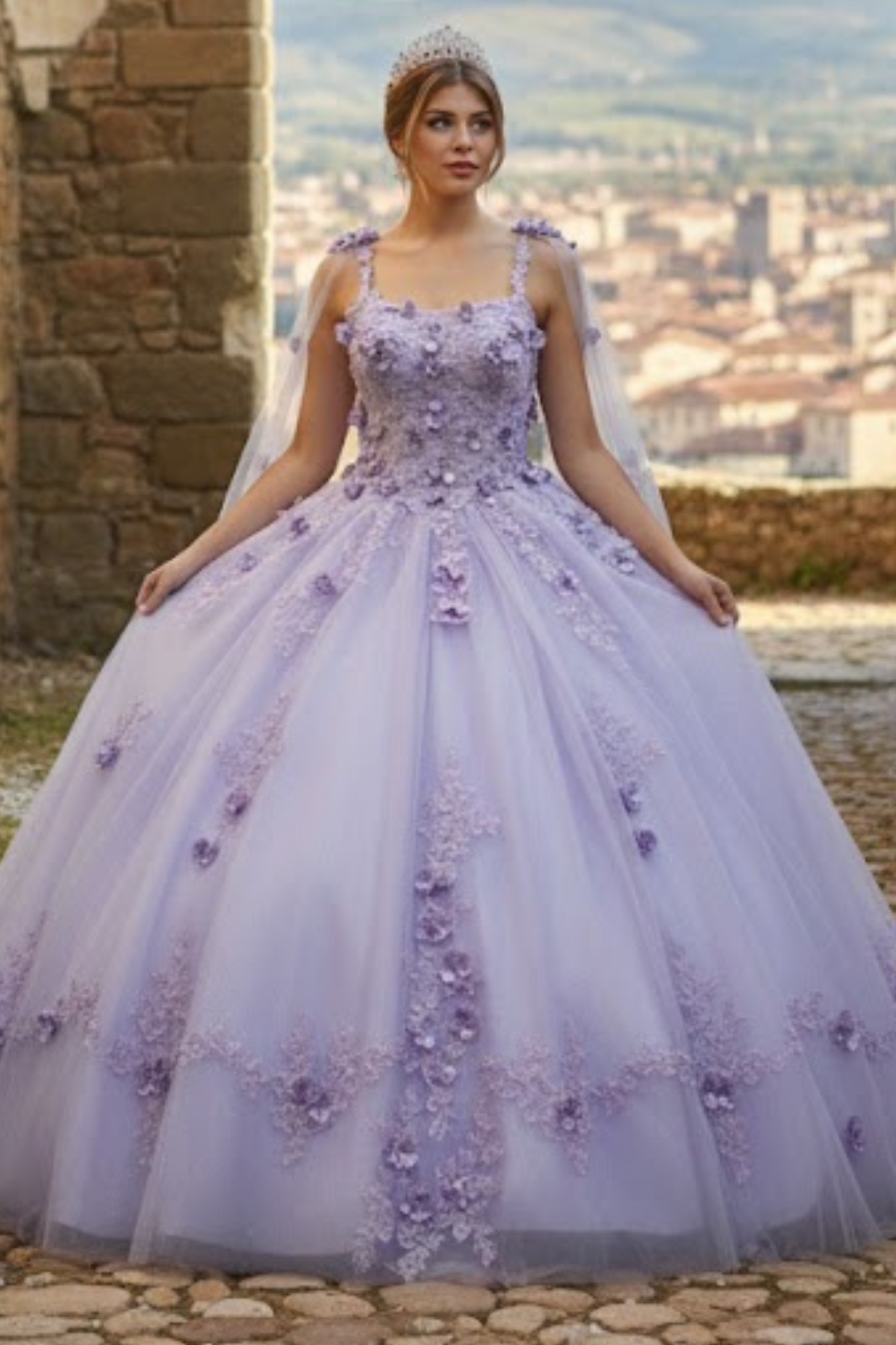 Quinceanera Dress Ball Gown Cape Sleeve 3D Floral and Plus Size