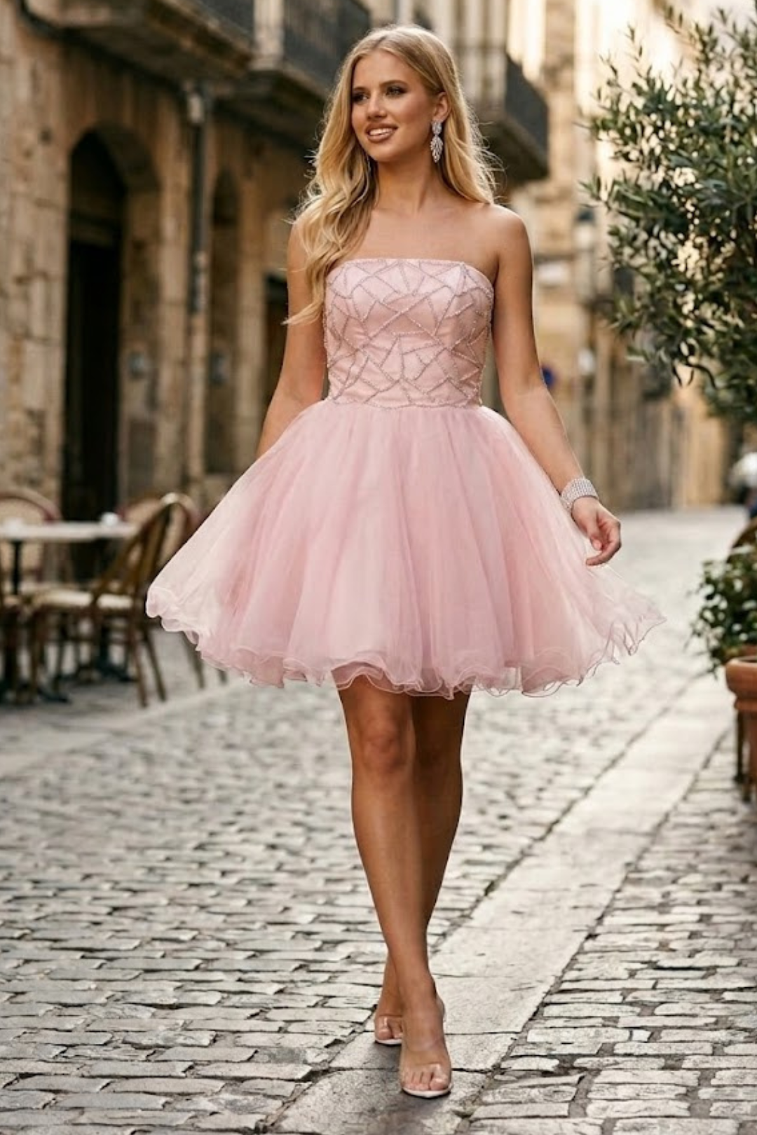 Clearance Terani Couture 231P0565 Elegant Homecoming Prom Strapless Beaded Evening Tulle Dress