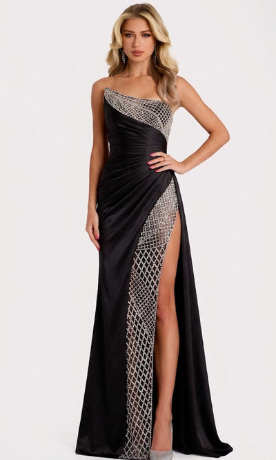 Jovani 42850 - One Shoulder Beaded Mesh Gown