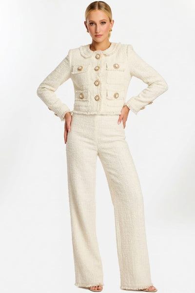 Sequin Tweed Pant Suit Embellished Jacket & Wide Leg Pants Formal Set by Jovani 45244