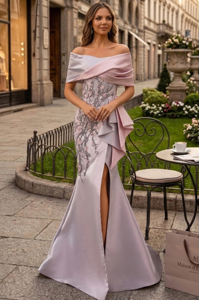 Clearance Terani Couture 252M5324 Evening Off-Shoulder Mermaid Pleated Long Formal Mikado Dress
