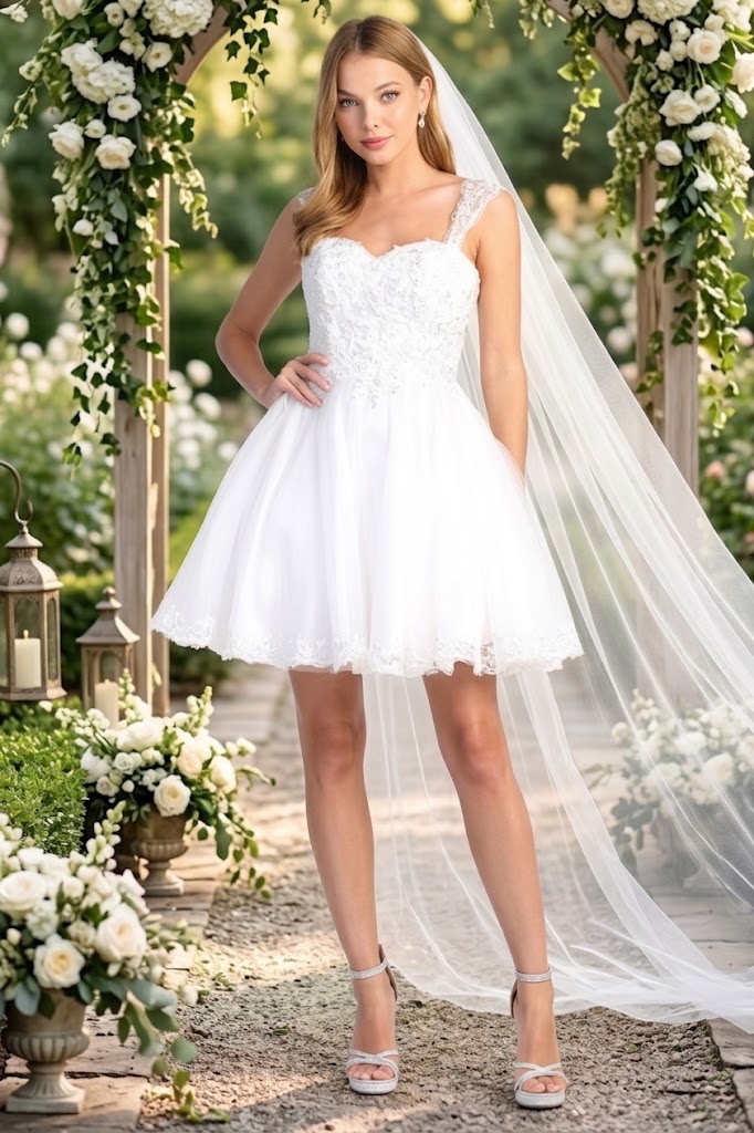 Adora Design 1004 Short Lace Applique A-Line Mini Wedding Dress