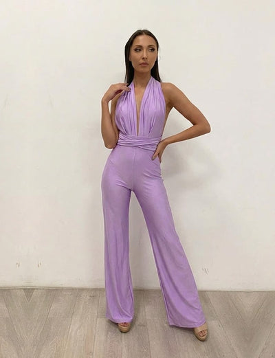 Elegant Wide-Leg Jumpsuit with Halter Neck and Backless Design by Jessica Angel 854