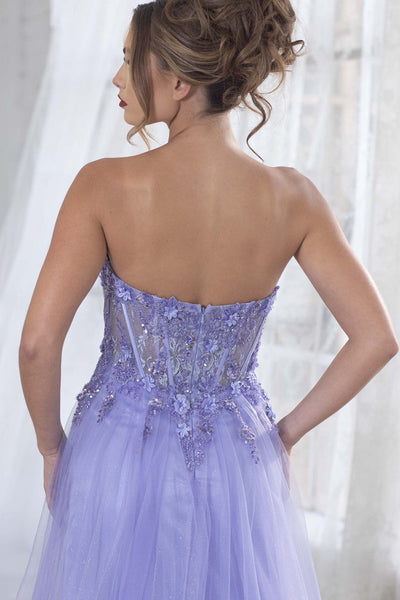 Lenovia 8399 Embroidered Mesh Strapless Off-Shoulder A-line Dress