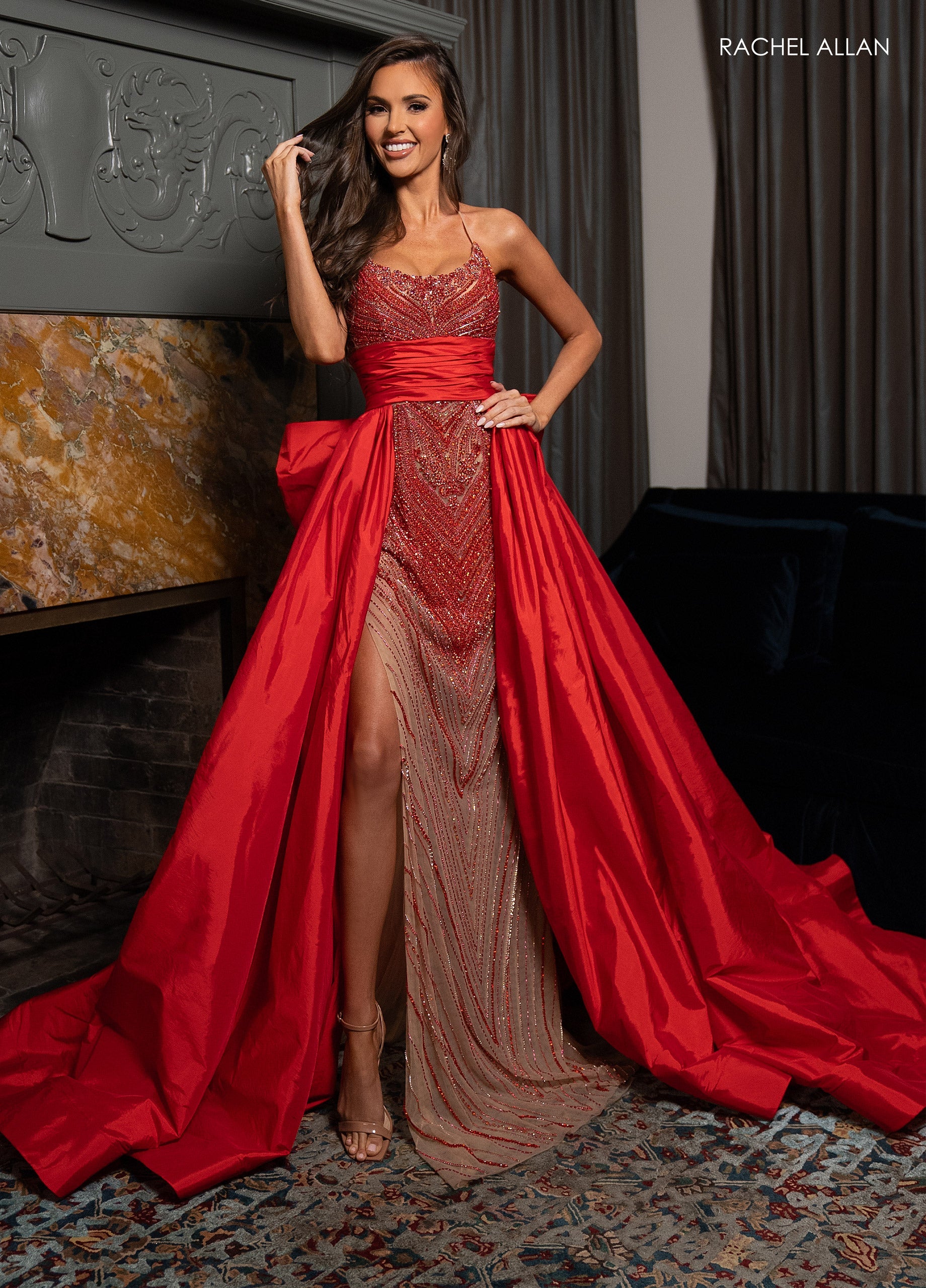 Rachel Allan 50330 Beaded Sleeveless Overskirt Gown