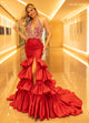 Rachel Allan 50351 Taffeta Halter Layered Slit Gown