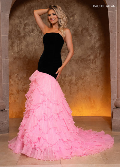 Rachel Allan 50359 Velvet Strapless Tiered Mermaid Dress