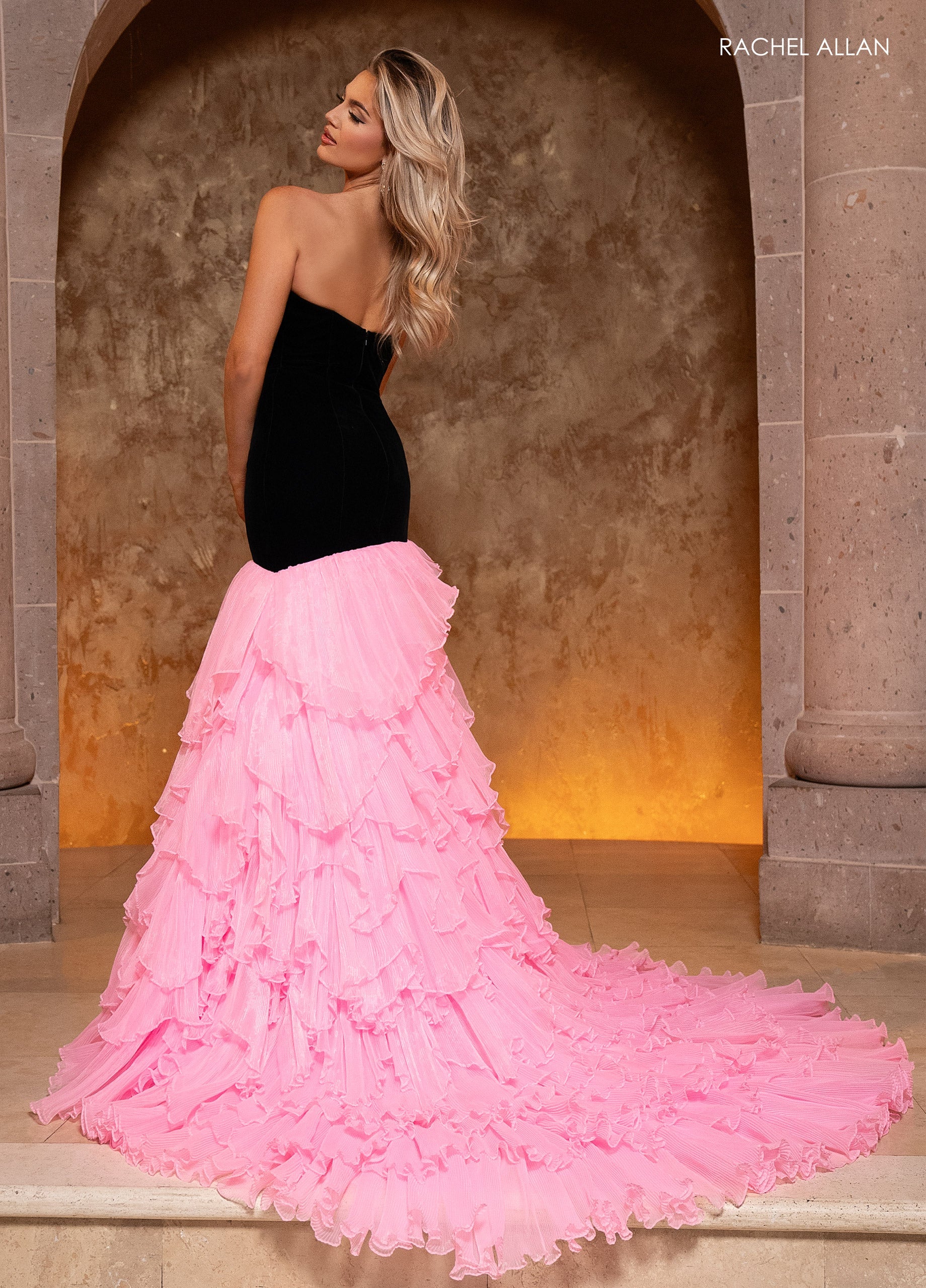 Rachel Allan 50359 Velvet Strapless Tiered Mermaid Dress