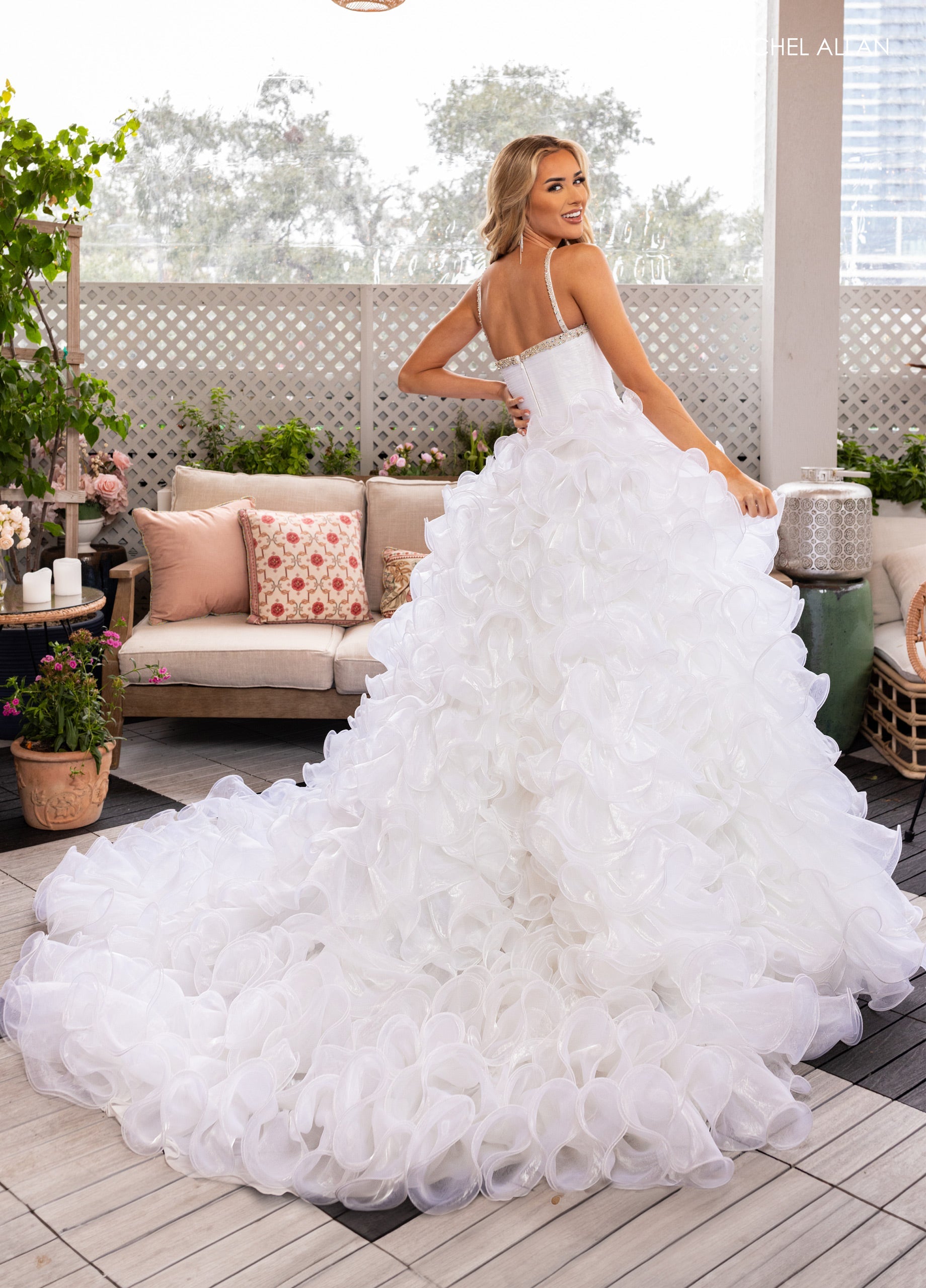 Halter Ruffled A-line Slit Gown by Rachel Allan 50365
