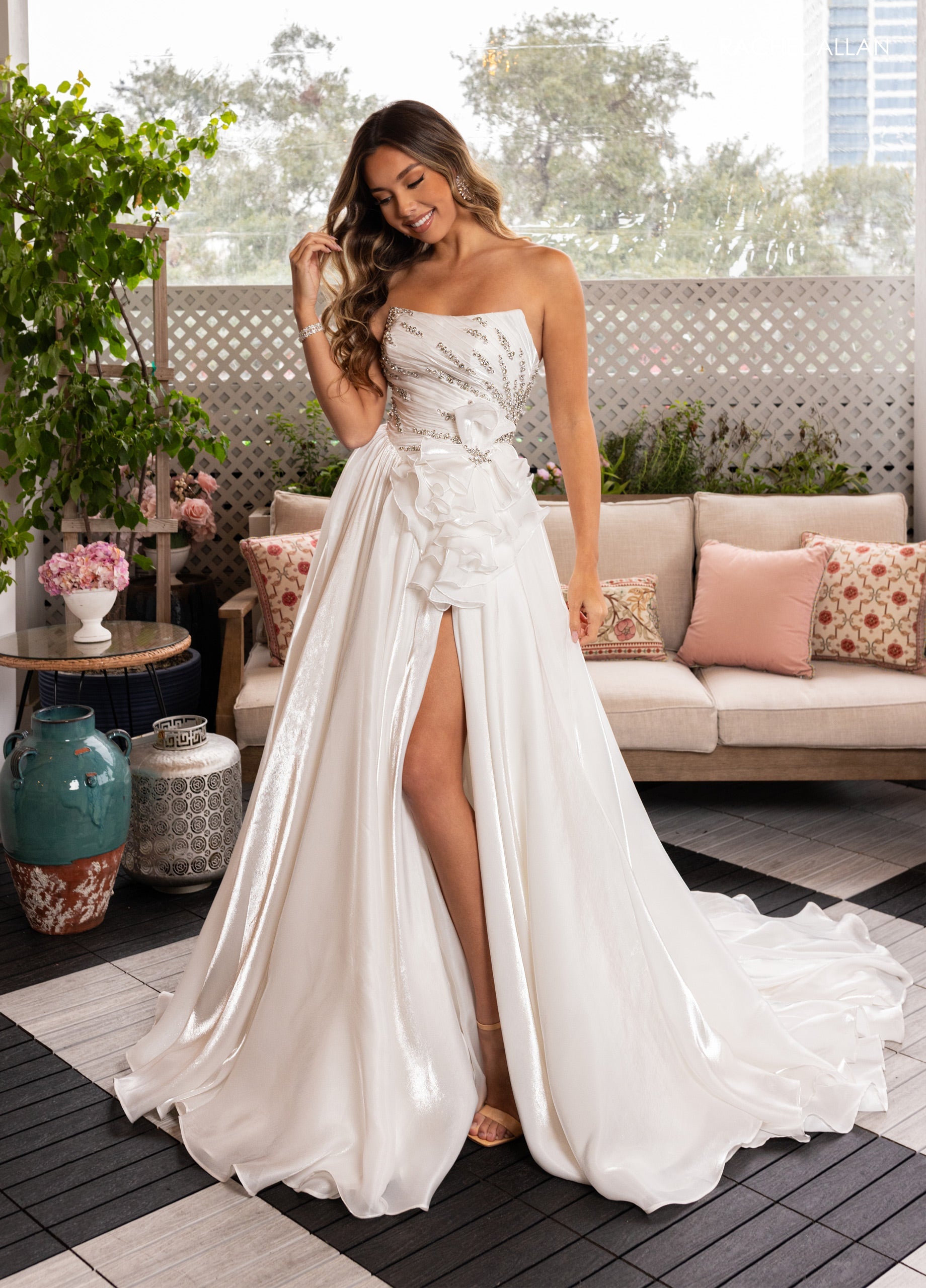 Organza Strapless A-line Slit Gown by Rachel Allan 50368