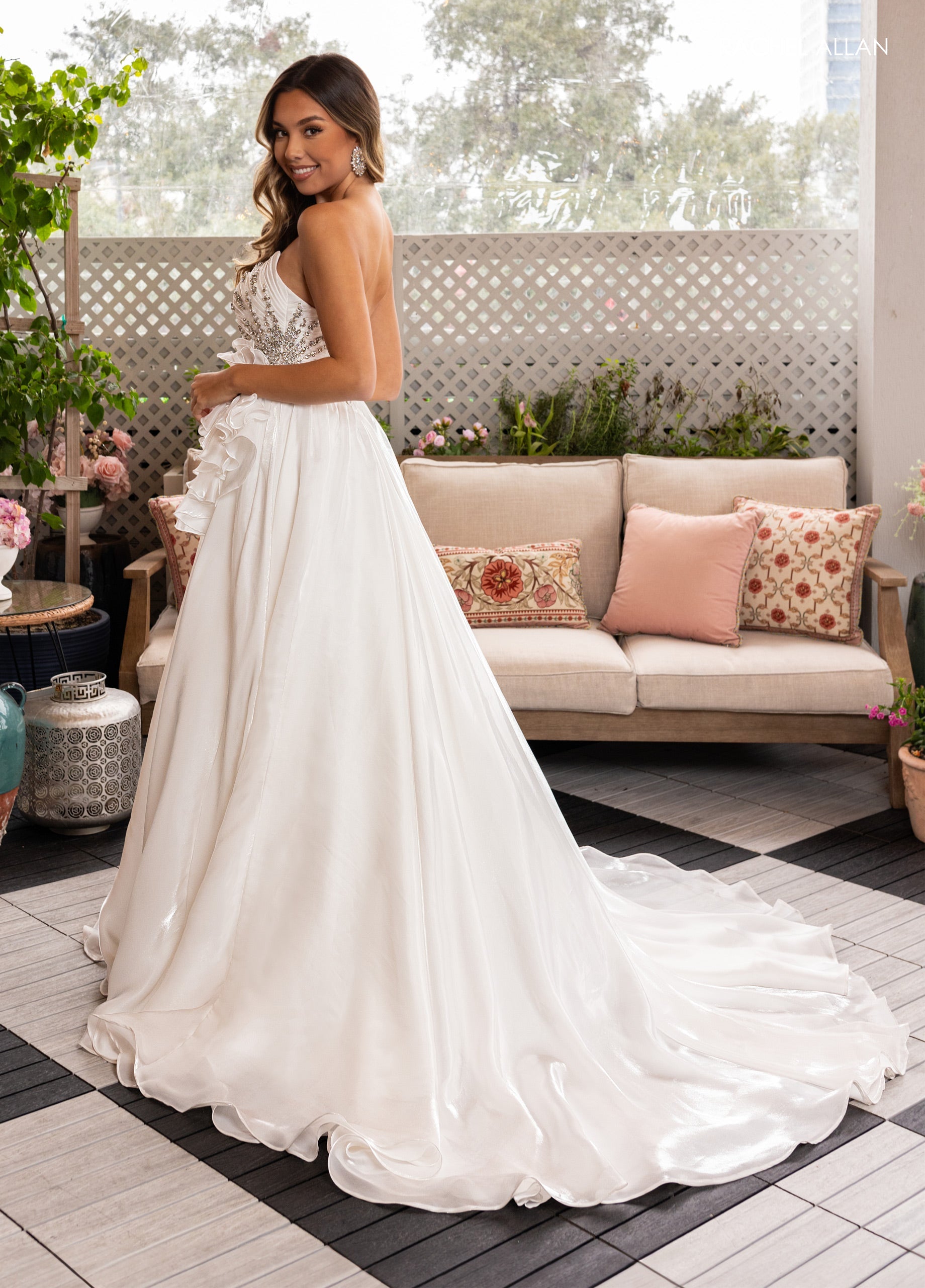 Organza Strapless A-line Slit Gown by Rachel Allan 50368