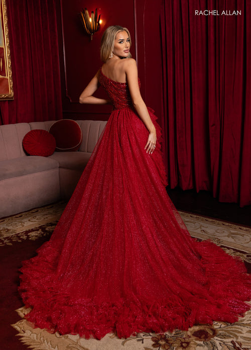 One Shoulder A-line Slit Gown by Rachel Allan 50383