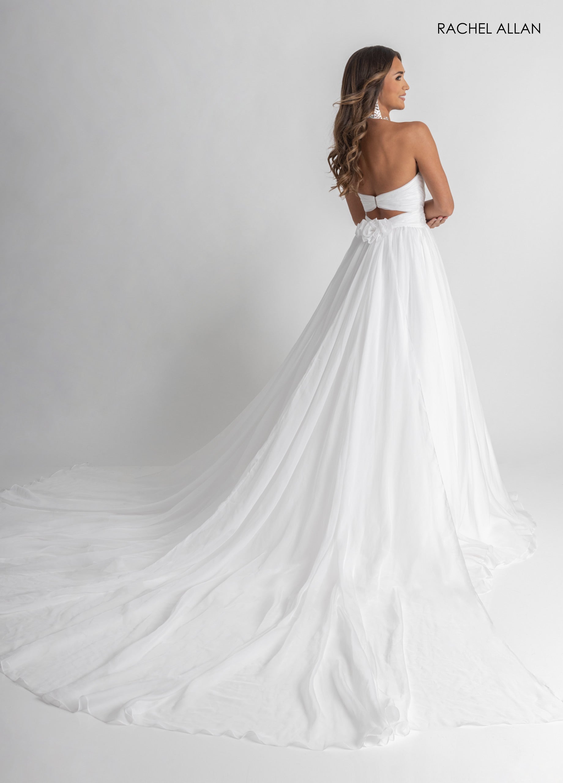 Chiffon Halter A-line Slit Gown by Rachel Allan 50392