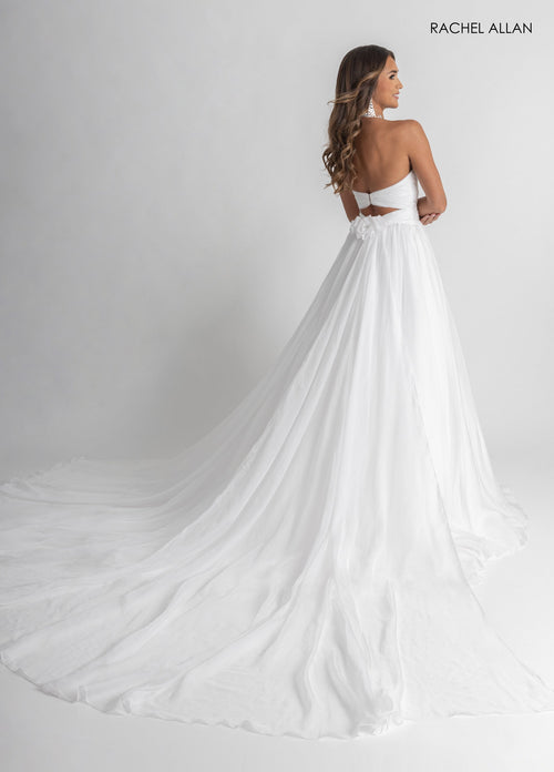 Chiffon Halter A-line Slit Gown by Rachel Allan 50392