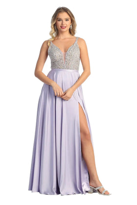 Cindy Collection 50432 Shimmering Chiffon A-Line Dress with Embellished Bust