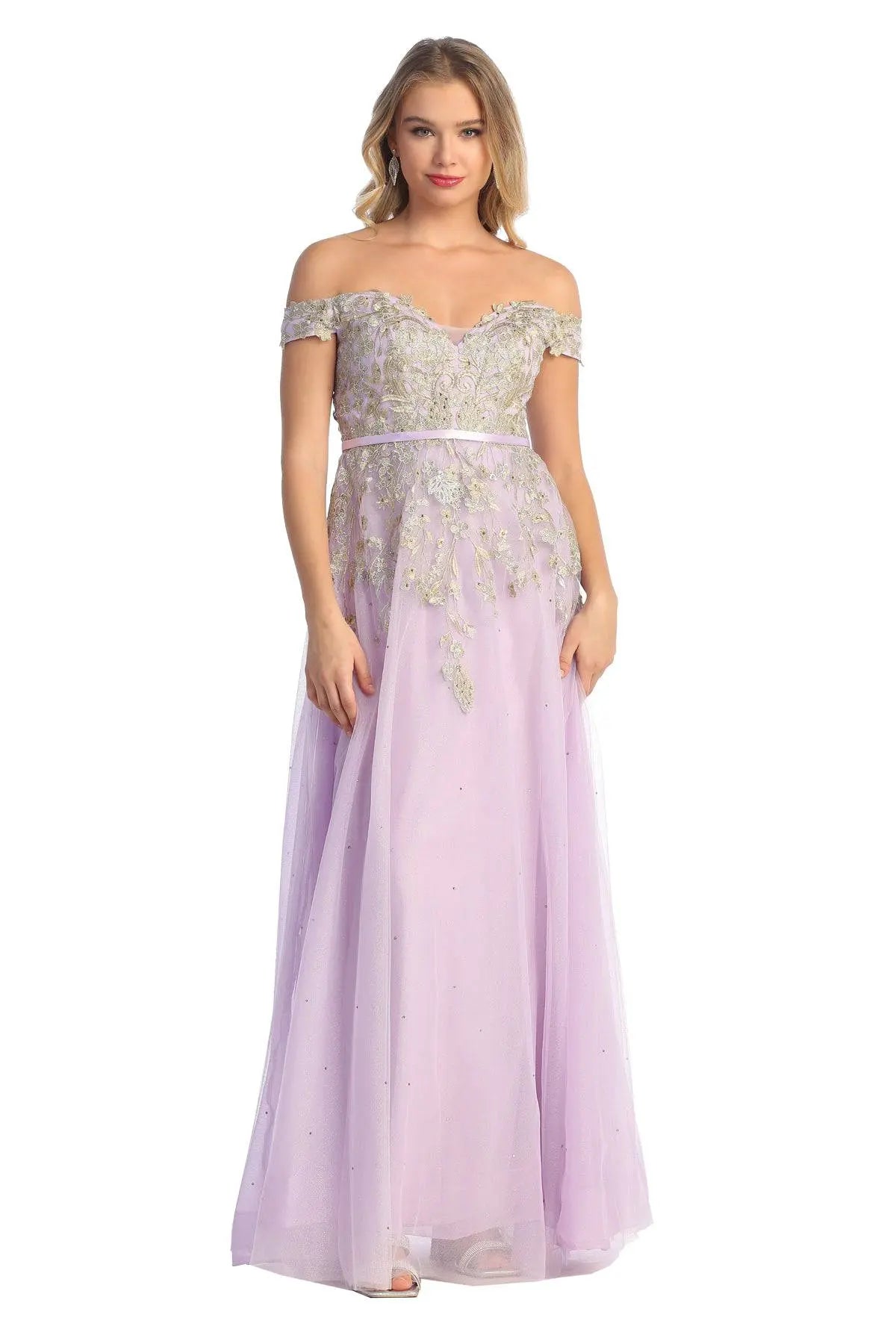 Cindy Collection 50433 Off Shoulder Lace and Sequin Embroidered Dress
