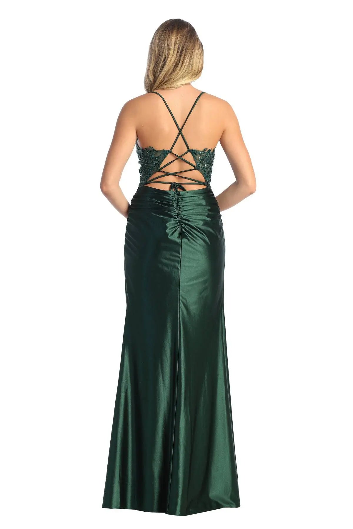 Cindy Collection 50447 Lace and Sequin Embroidered Corset Dress with Structured Mesh