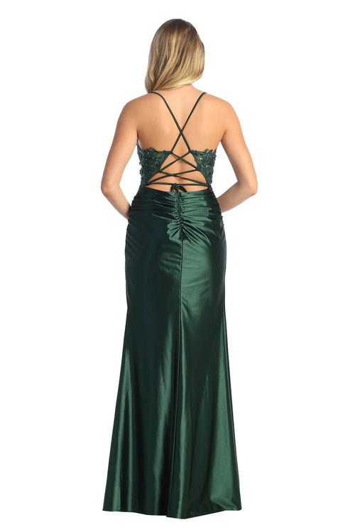 Cindy Collection 50447 Lace and Sequin Embroidered Corset Dress with Structured Mesh