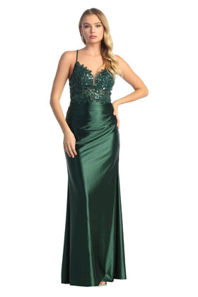 Cindy Collection 50447 Lace and Sequin Embroidered Corset Dress with Structured Mesh