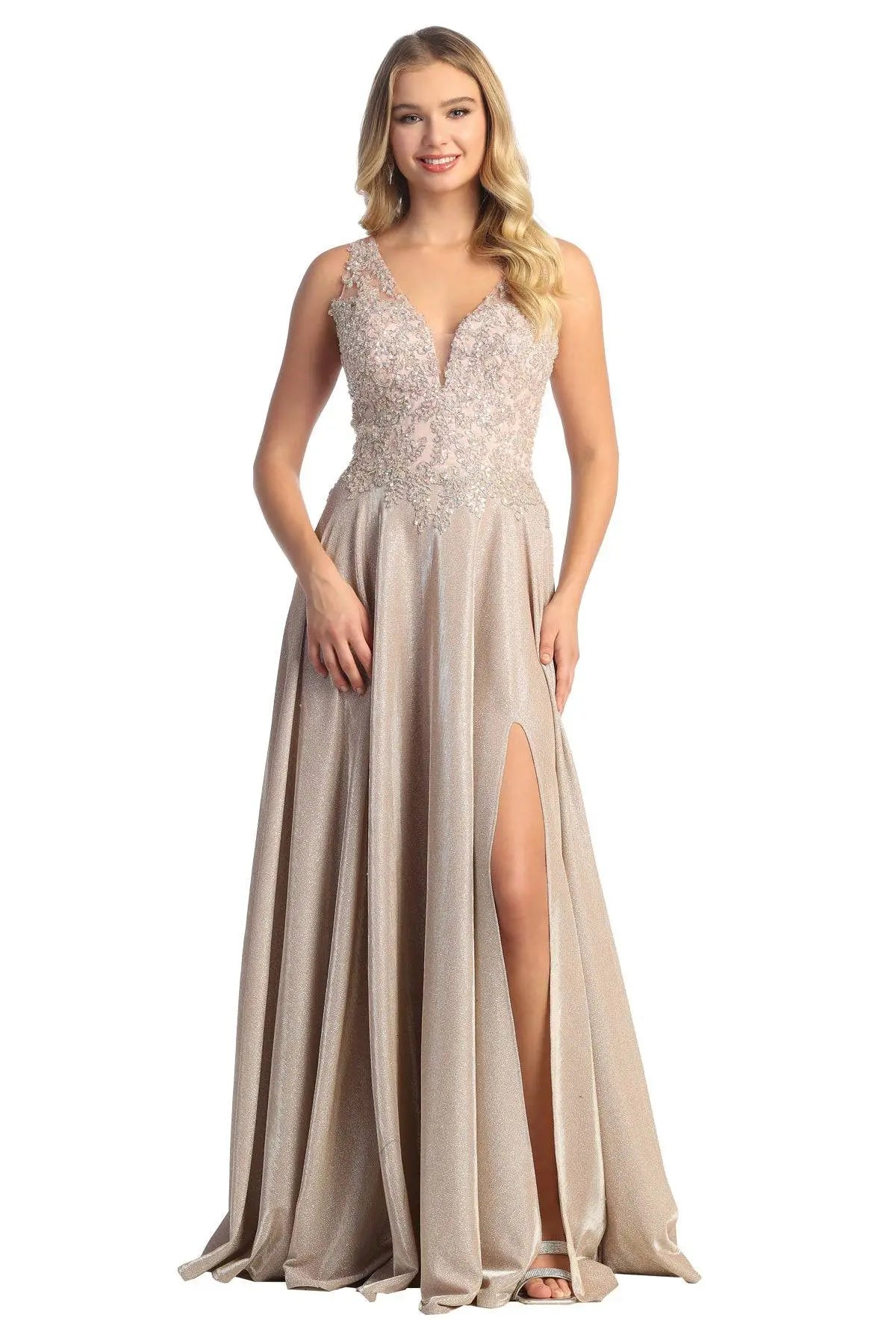 Shimmering Sequin Lace Dress with Slit