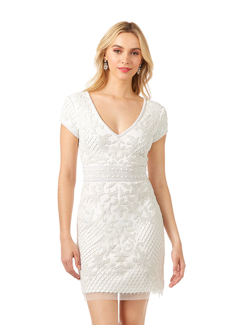 Lara Cam V-Neck Beaded Mini Sheath Dress
